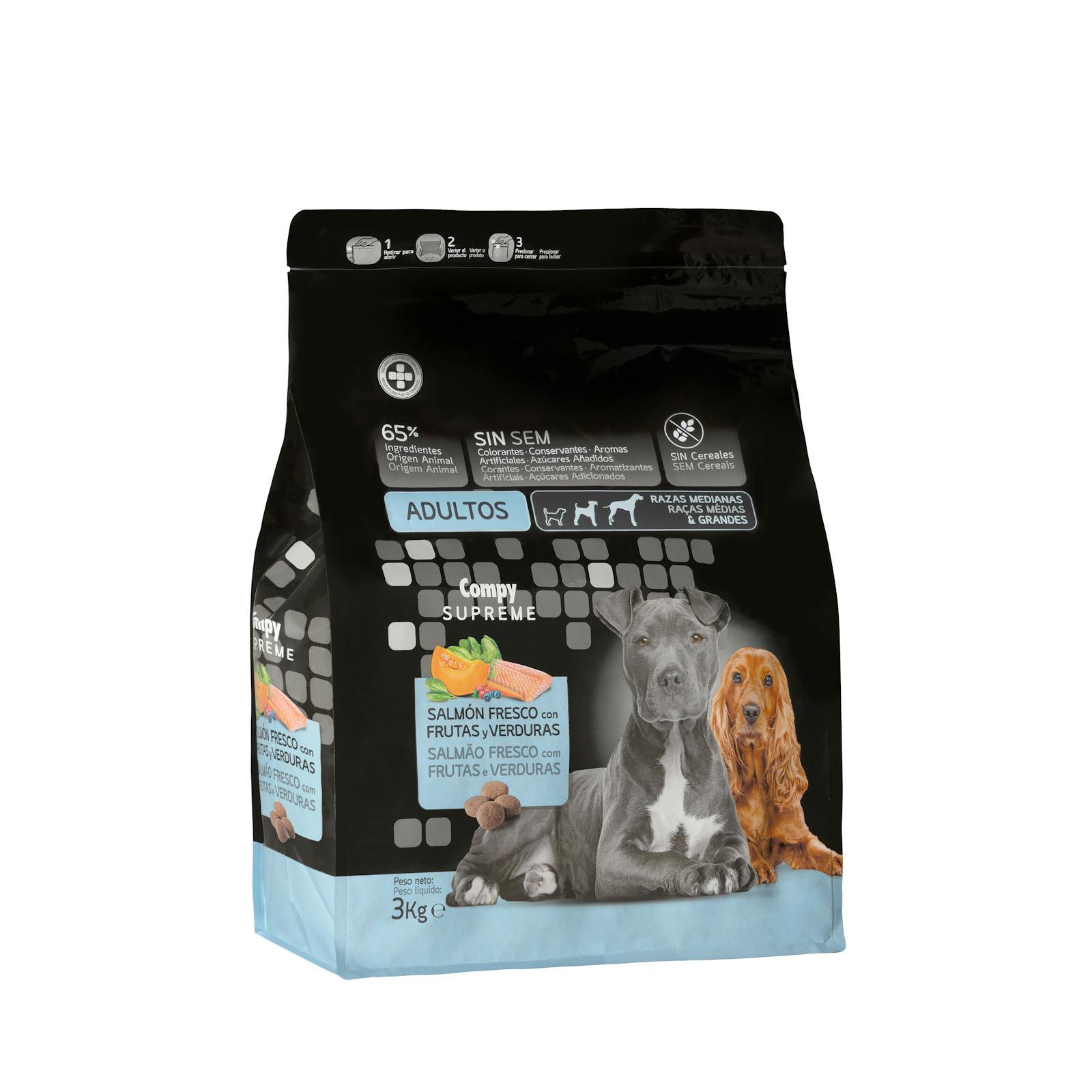 Nourriture pour chien adulte Supreme Compy au saumon frais et aux fruits et légumes