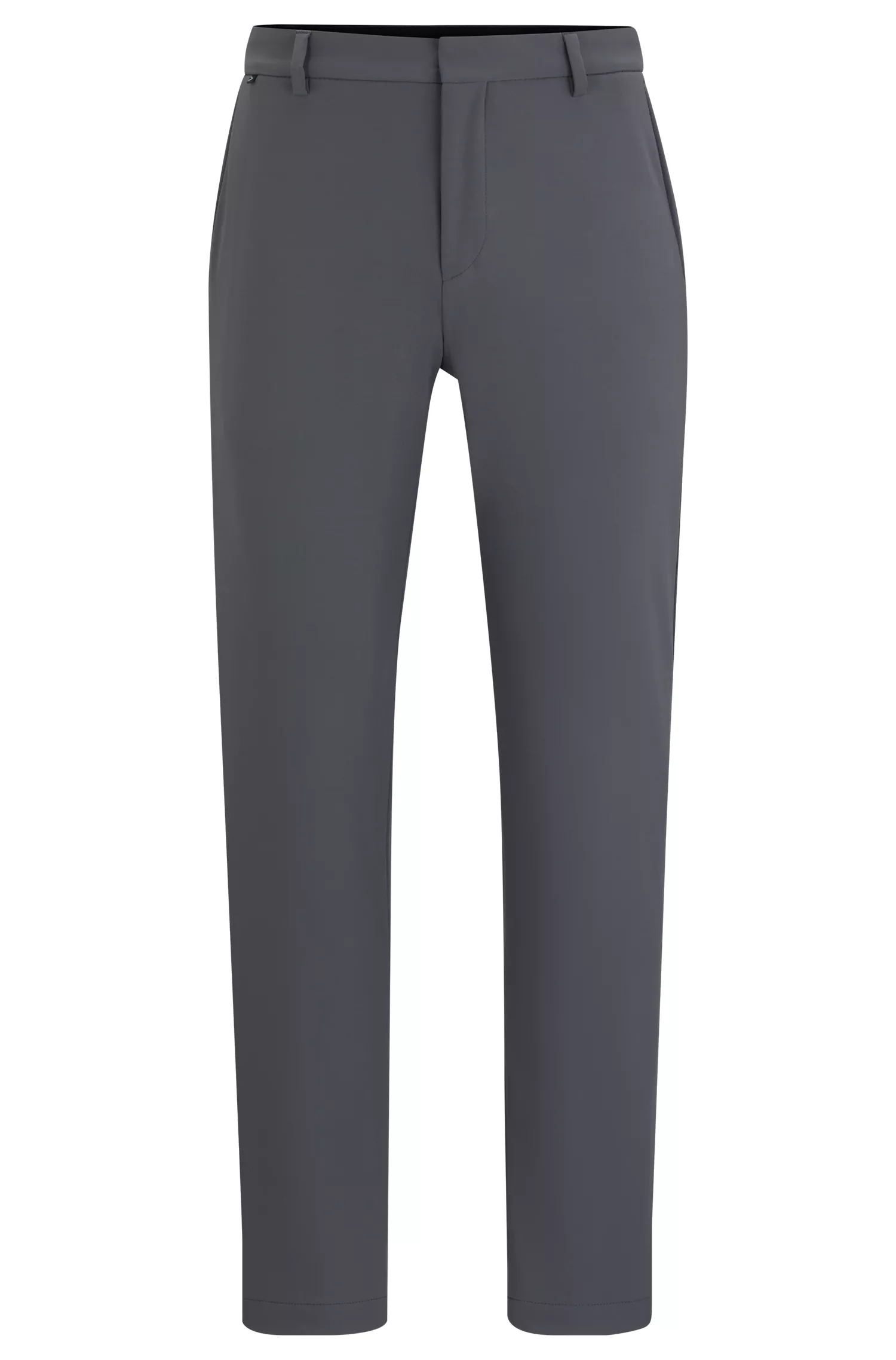 Calça BOSS preta de corte slim em malha elástica de alta performance.