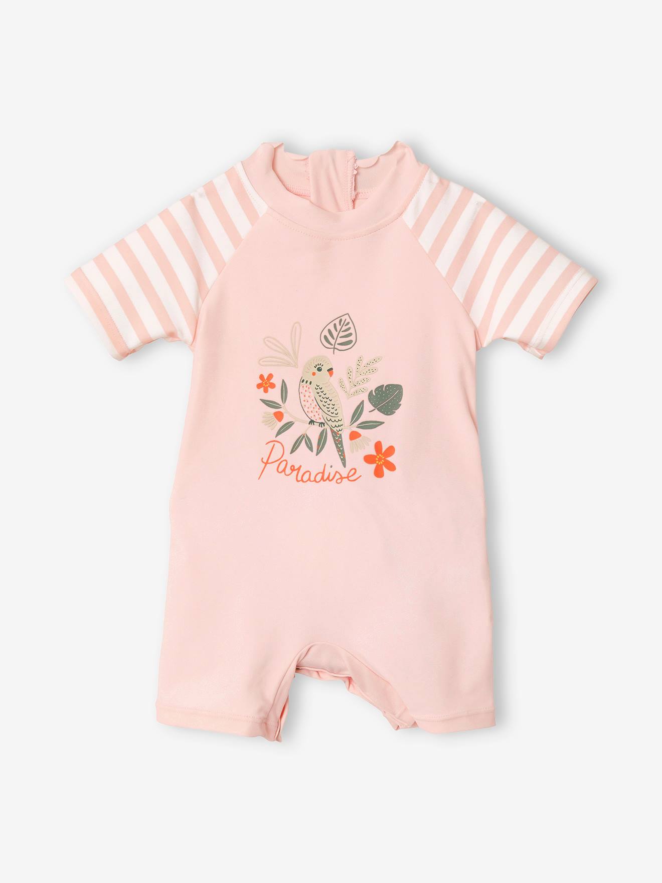 Macacão rosa claro liso, resistente aos raios UV, para bebê menina, com estampas.