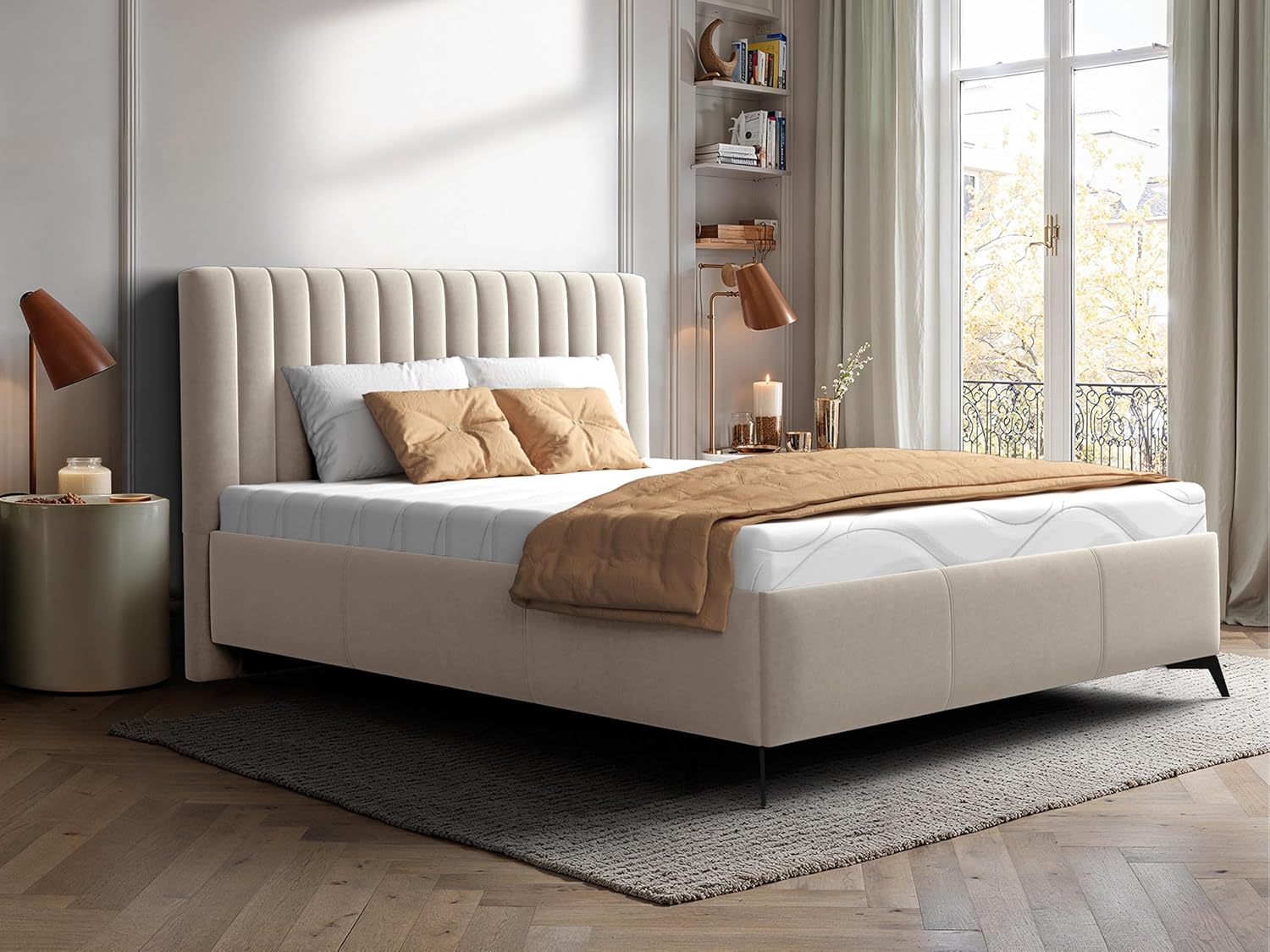 Mirjan24 Polsterbett Manako, Bettkasten mit Gasdruckfedern, Doppelbett, Lattenrost, Metallfüße, Elegantes Bett mit Polsterkopfteil, Bettgestell, Ehebett (Fresh 01, 160 x 200 cm)
