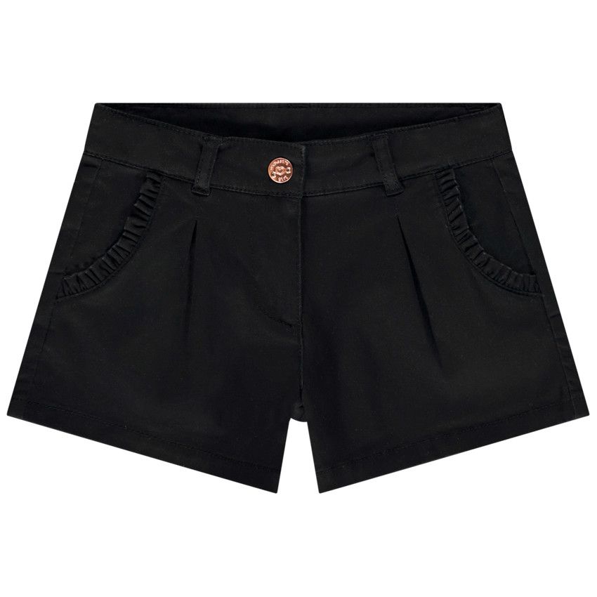 Short en twill avec poches volantées pour fille - Noir
