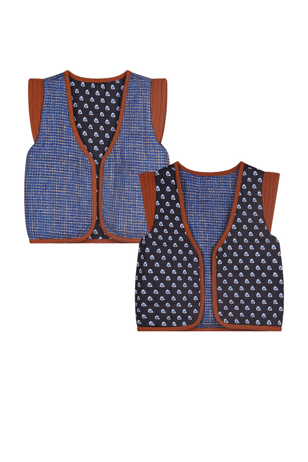 Moodstreet reversible gilet Vicky met all over print blauw/bruin