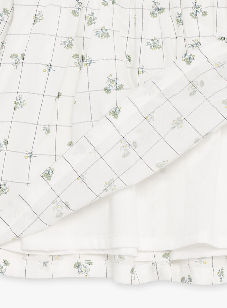 Robe écrue à imprimé à carreaux et fleuri
