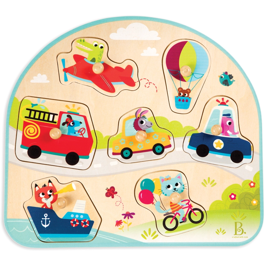 B.TOYS B. Vehicles On The Go - Holzpuzzle Verrückte Fahrzeuge 7-teilig Mehrfarbig
