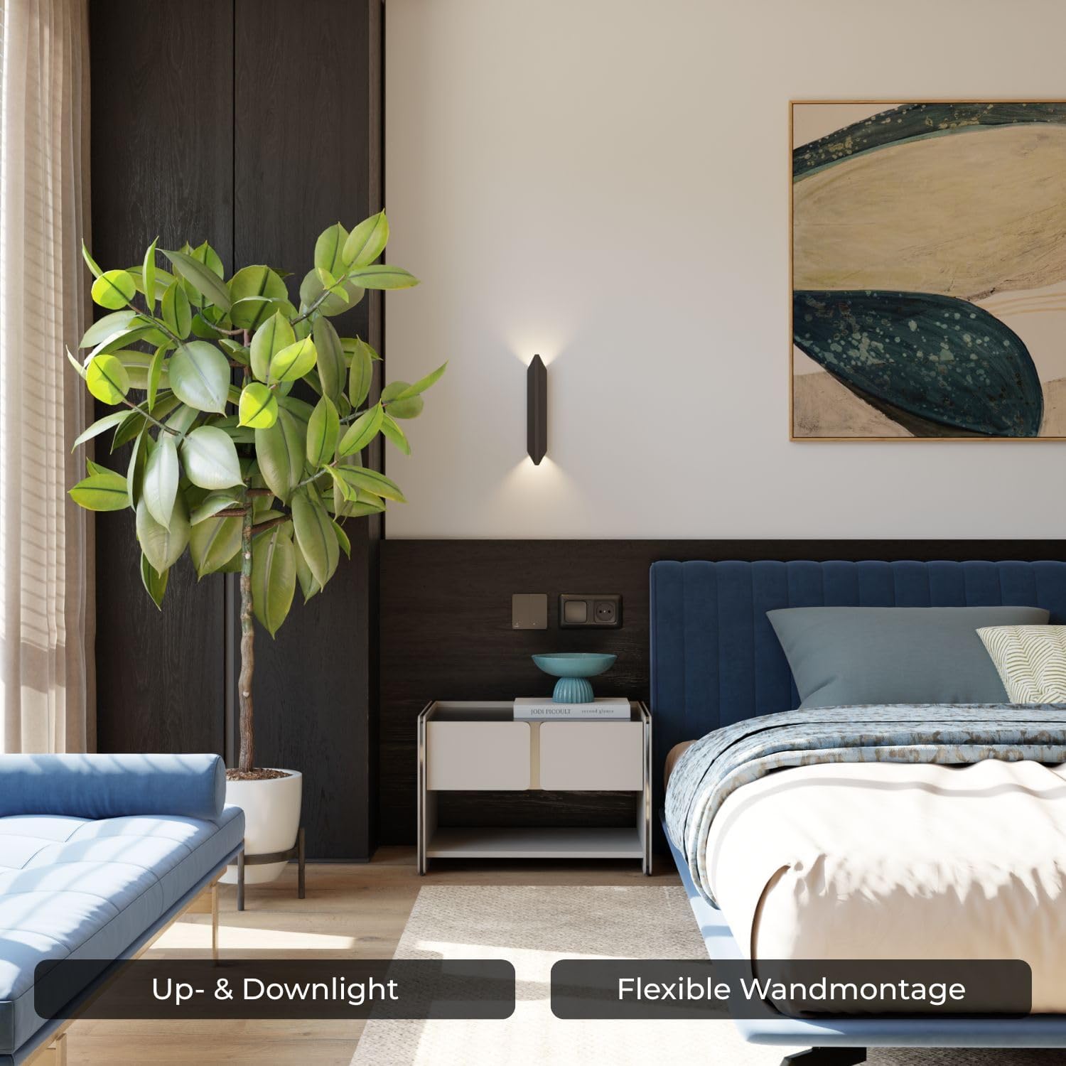 Wandleuchte 'Aviso' LED 2700 K warmweiß Up & Downlight Wandlampe Innen Aluminium schlankes Design modern Wohnzimmer Flur (Schwarz)