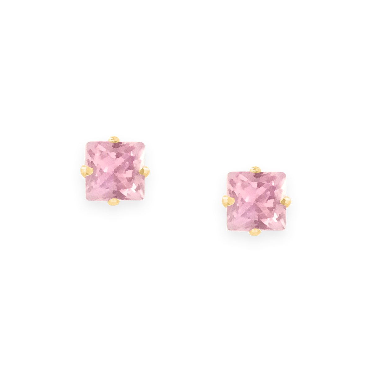Boucles d'oreilles en acier doré avec Oxyde de Zirconium carré teinté rose