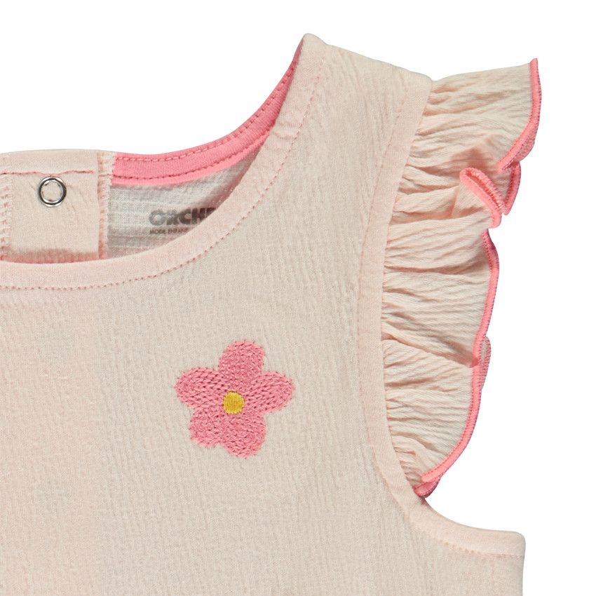 Combishort effet froissé à fleur brodée pour bébé fille - Rose