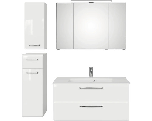 Pelipal Kumba badkamermeubelset (B x H x D): 137 x 200 x 50 cm, witte glanzende fronten, 5-delige set inclusief witte mineraalstenen wastafel, badmeubel en wandkast (99.1070126094)