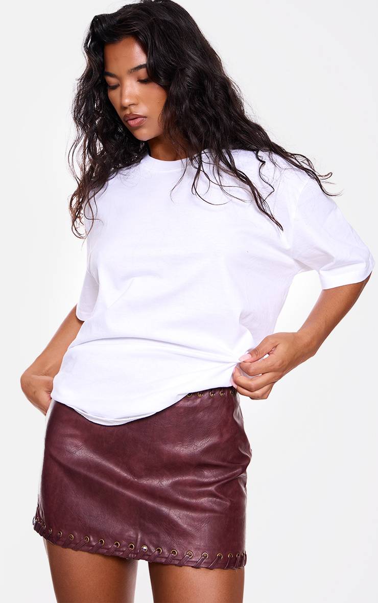 Rouge Bordeaux Mini-jupe Tressée En Synthétiquecuir