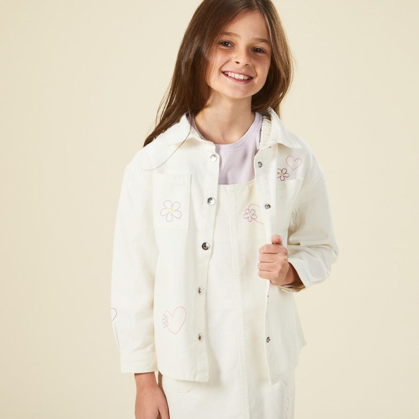 Surchemise oversize avec broderies pour fille - Ecru