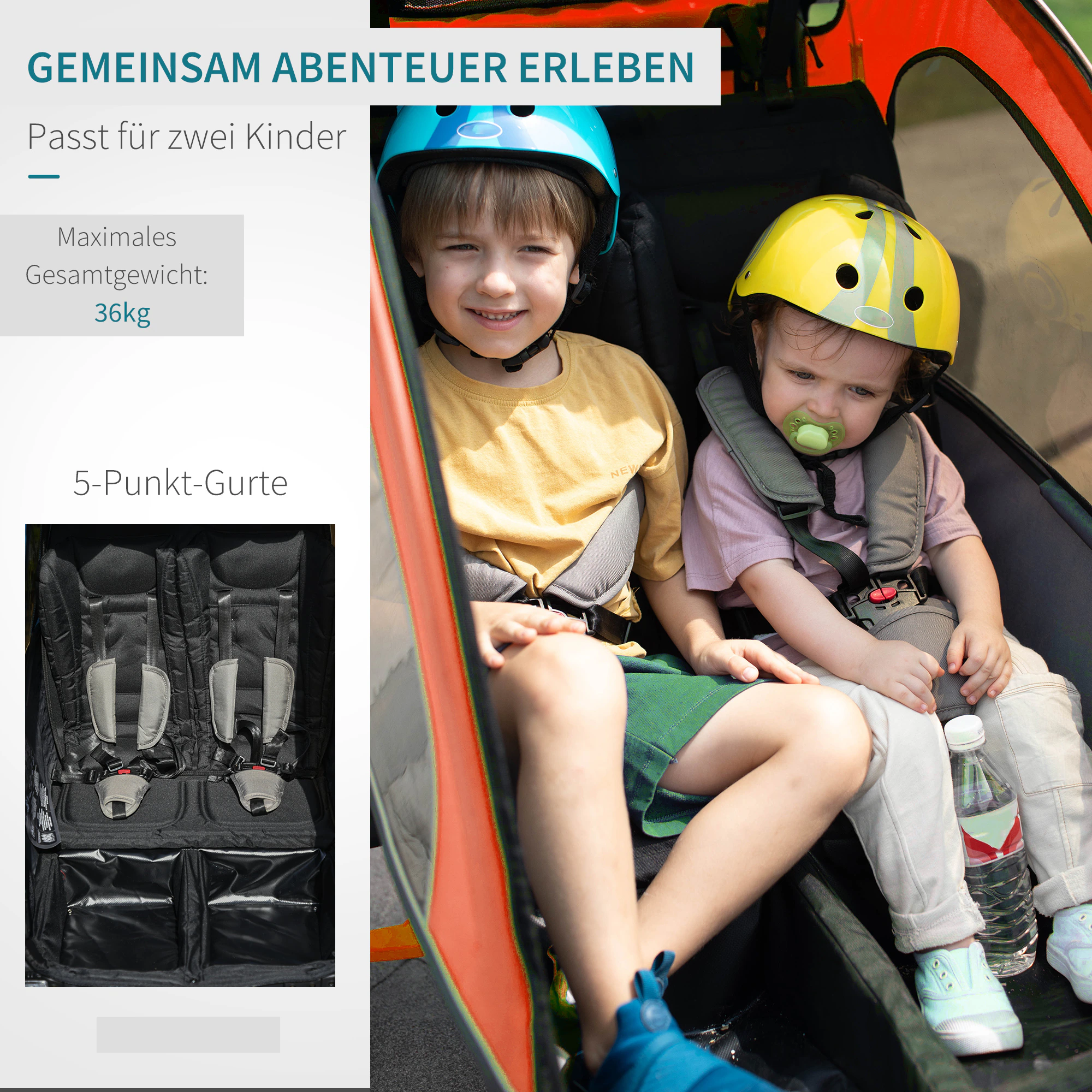HOMCOM 2 in 1 Fahrradanhänger für 2 Kinder 150 x 85 x 107 (LxBxH)