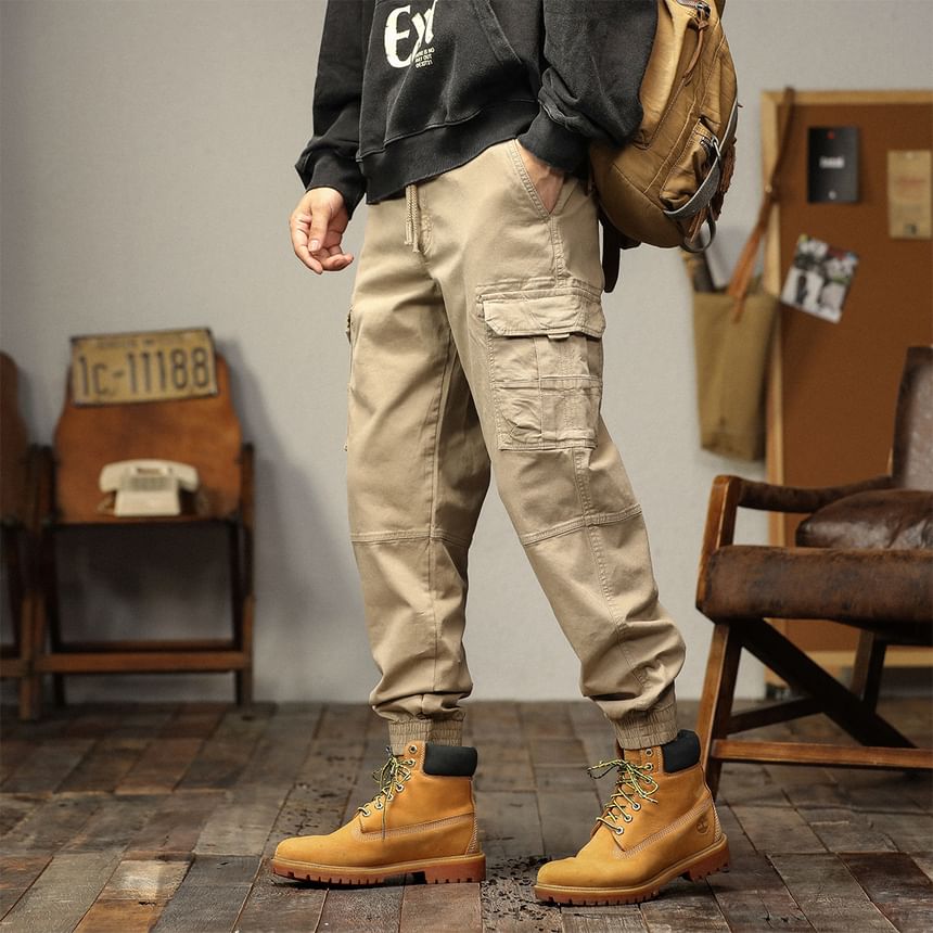 Nataro - Effen cropped harem cargobroek met trekkoordtaille
