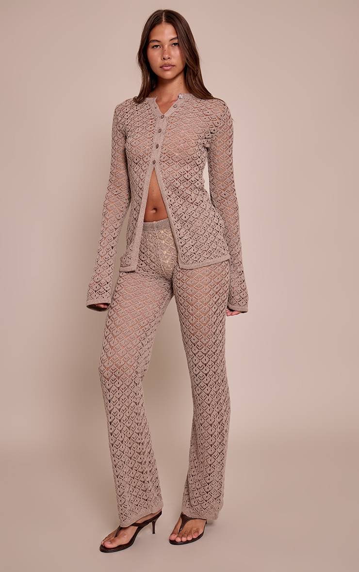 Taupe Pantalon En Crochet Tricoté
