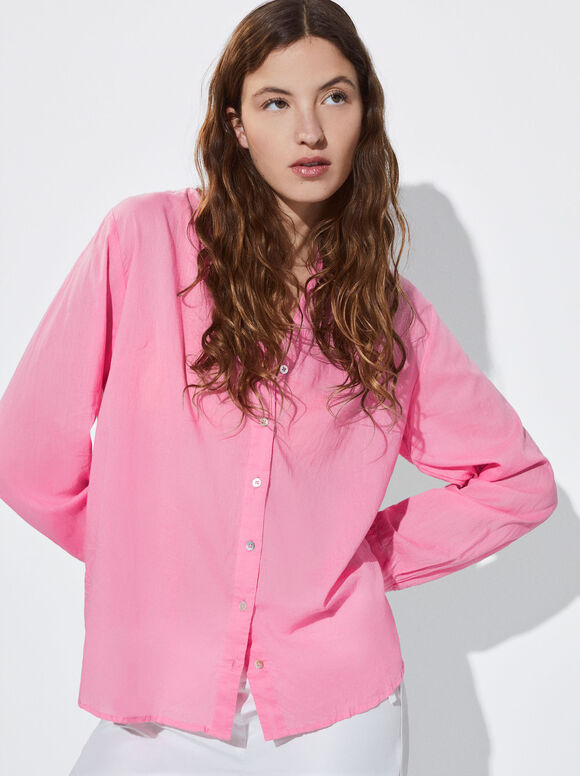 Camisa de algodão de manga comprida - Rosa
