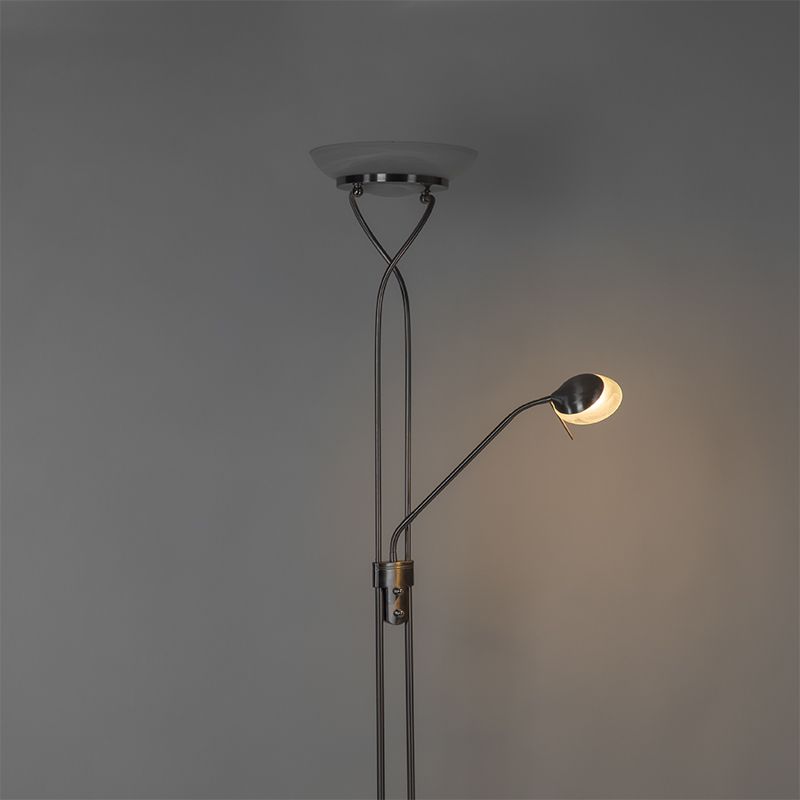 Vloerlamp staal incl. LED en dimmer met leeslamp - Empoli