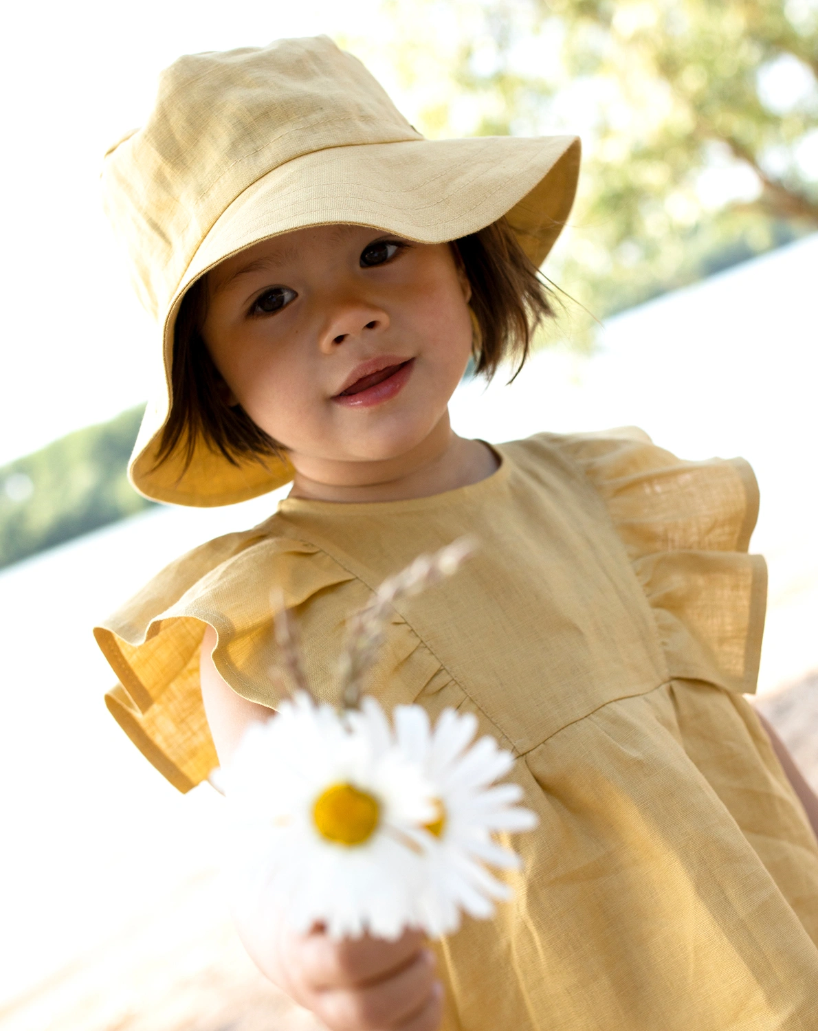 Leinen-Kleid VOLANTS in banana cream