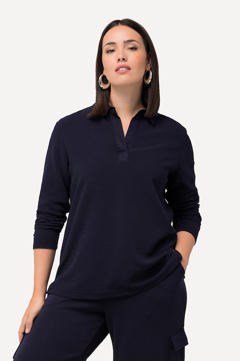 Sweatshirt, Ottoman-Querrippen, Hemdkragen, Langarm