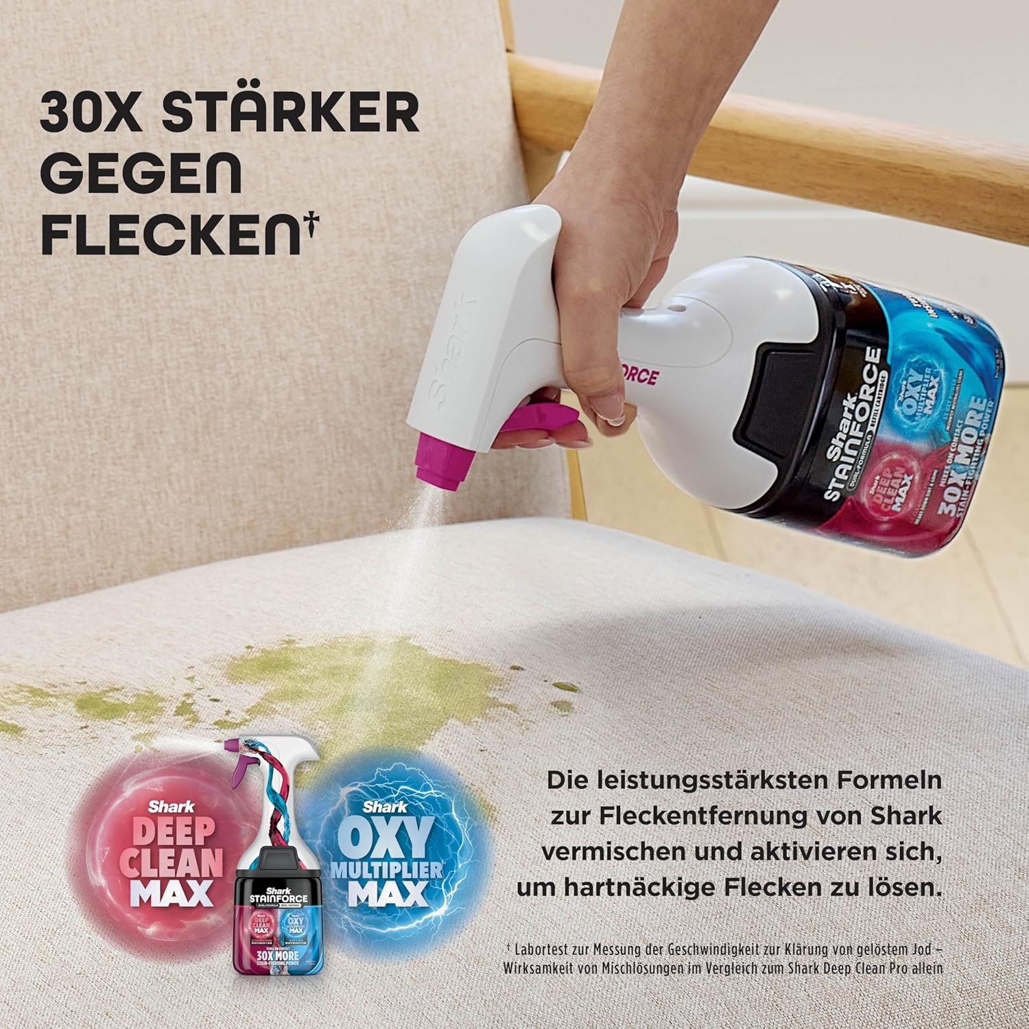 Shark StainForce Kabelloser Fleckenentferner, Tragbarer Flecken-, Waschsauger und Geruchsentferner für Teppichböden, Polstermöbel und mehr, mit Aufbewahrungsbox, Zubehör und 2 × Reiniger, HX100EUCP