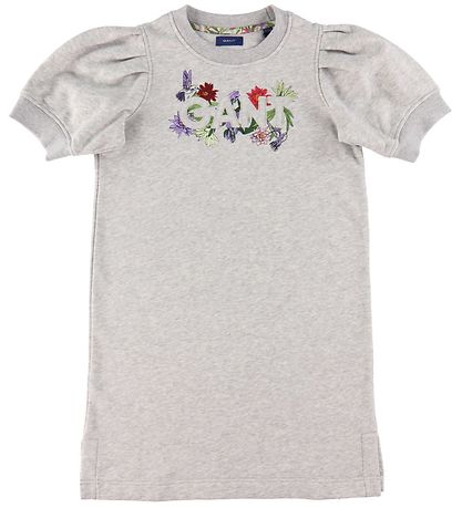 GANT Kjole - Flower Logo - LyseGråmeleret m. Blomster
