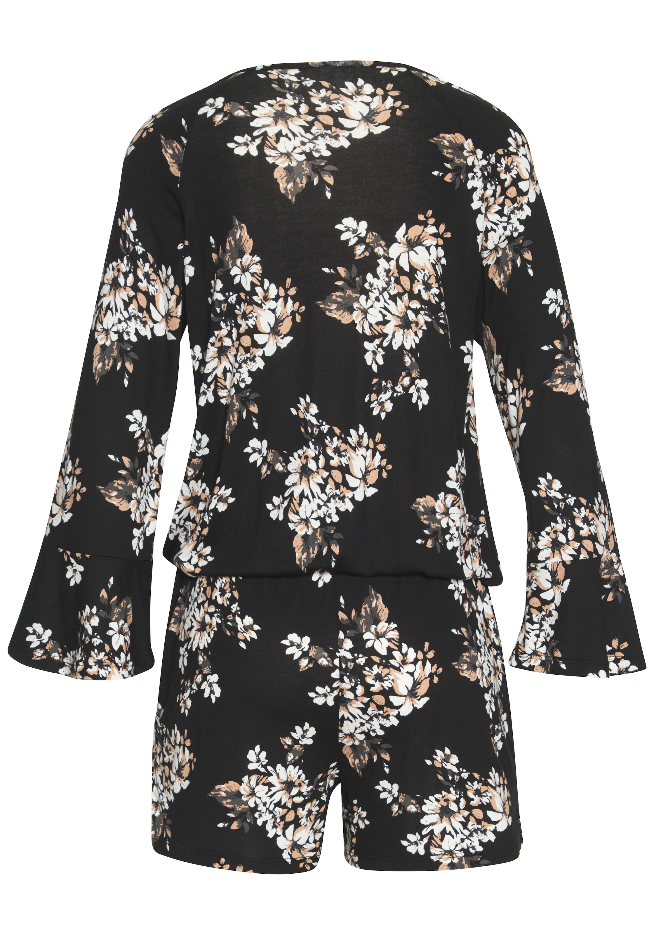 LASCANA Overall , mit Volant am 3/4-Arm, kurzer Jumpsuit mit Blumenprint