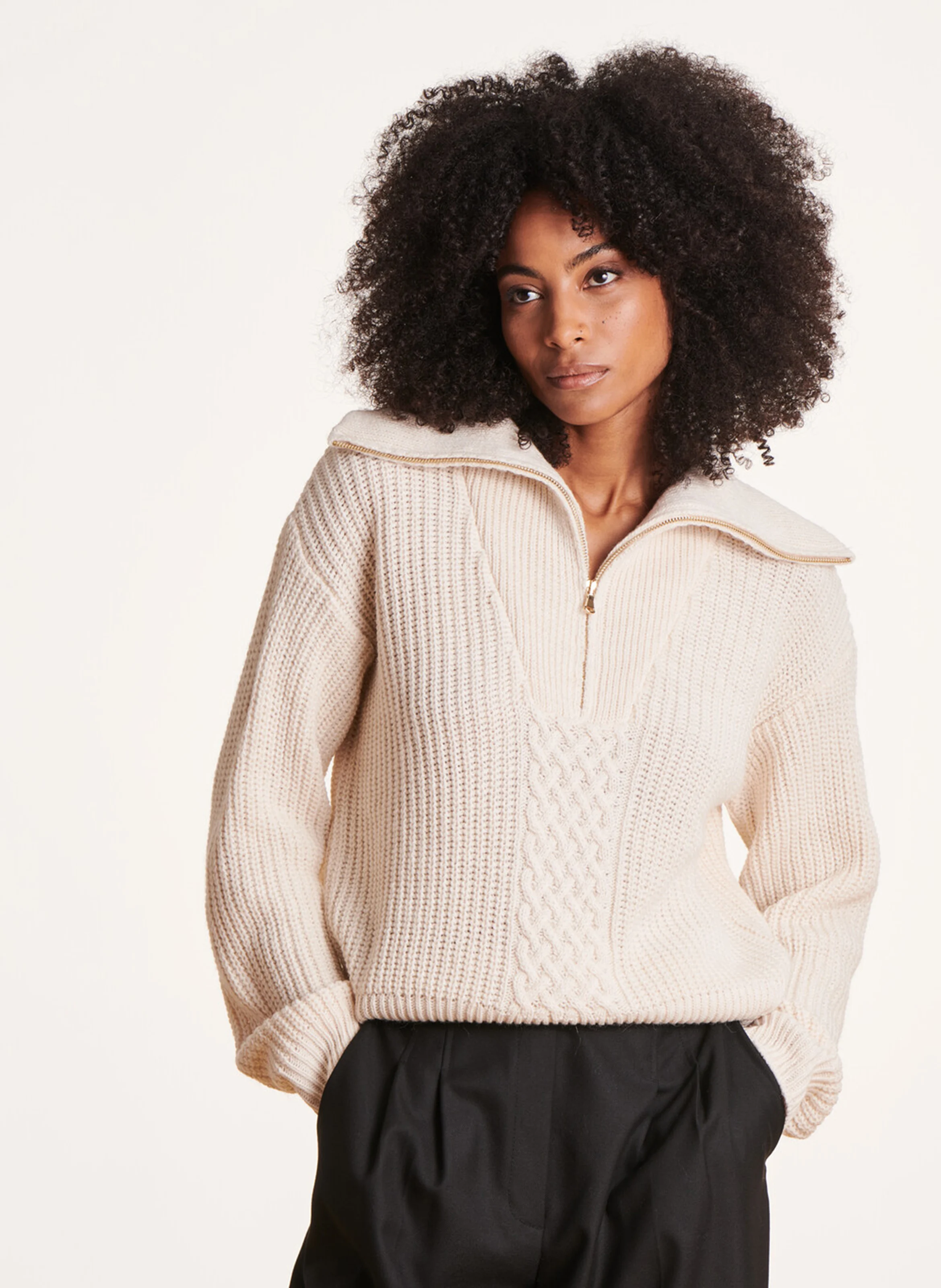 Pull oversize à col camionneur| Blanc