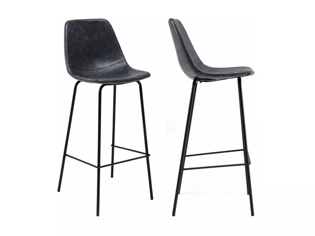 Lot de 2 tabourets de bar vintage LUCIEN gris foncé - Hauteur d'assise 75cm - HAPPY GARDEN