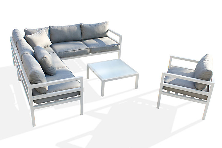 Salon de jardin d'angle Beaubourg 6 places en aluminium blanc