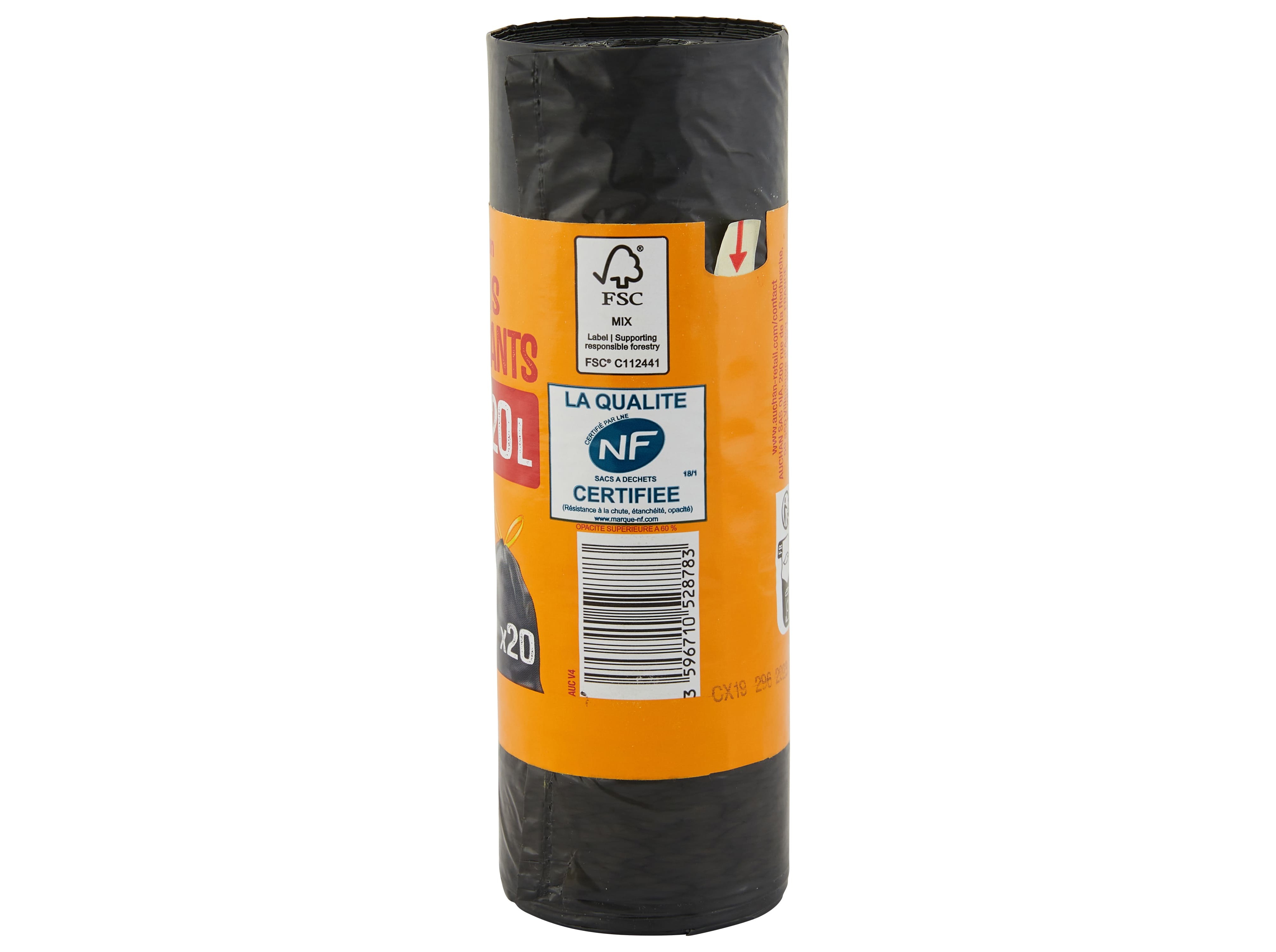 SACO DE LIXO AUCHAN FECHO FÁCIL 20L 100% RECICLADOS 20UN