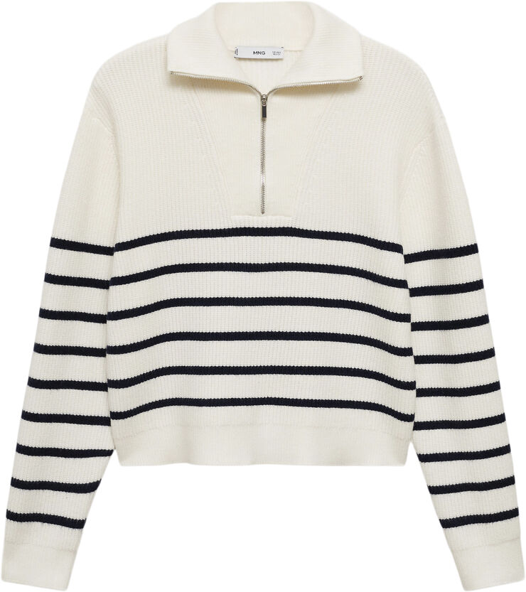 MANGO Striped sweater with zip Navy