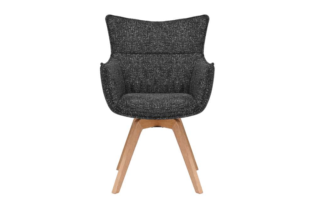 Drehbarer Design Stuhl VOGUE anthrazit natur Strukturstoff Eichenholz 360° mit Armlehne