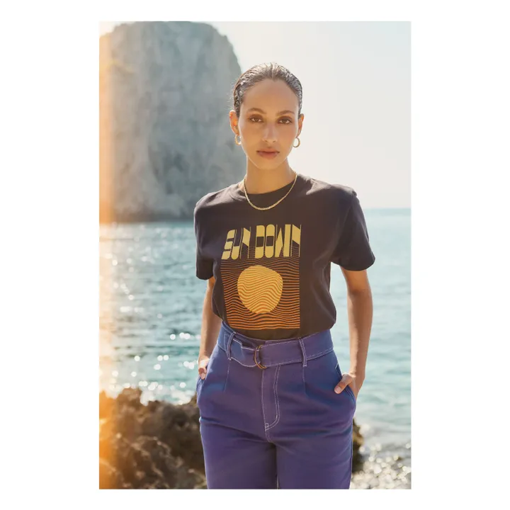 Alma Deia T-shirt Boxy Imprimé Sundown Coton Bio | Noir