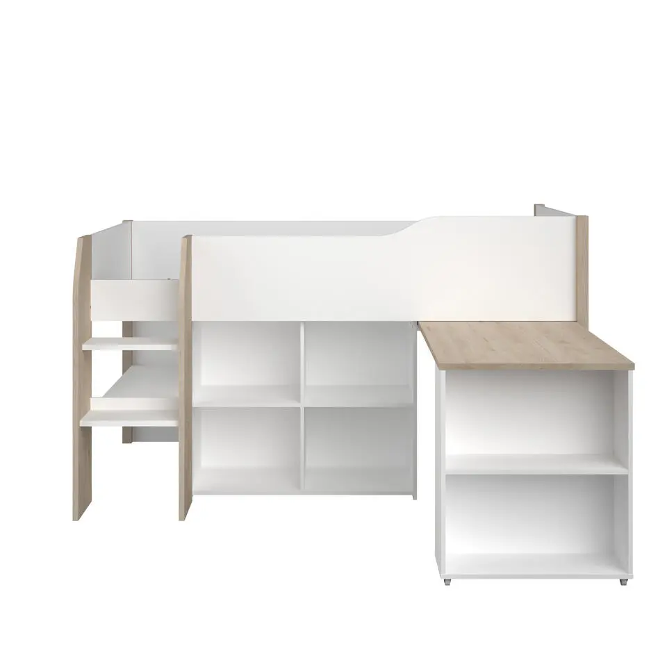 Halfhoogslaper met bureau Moscon 90x200 - wit/eik