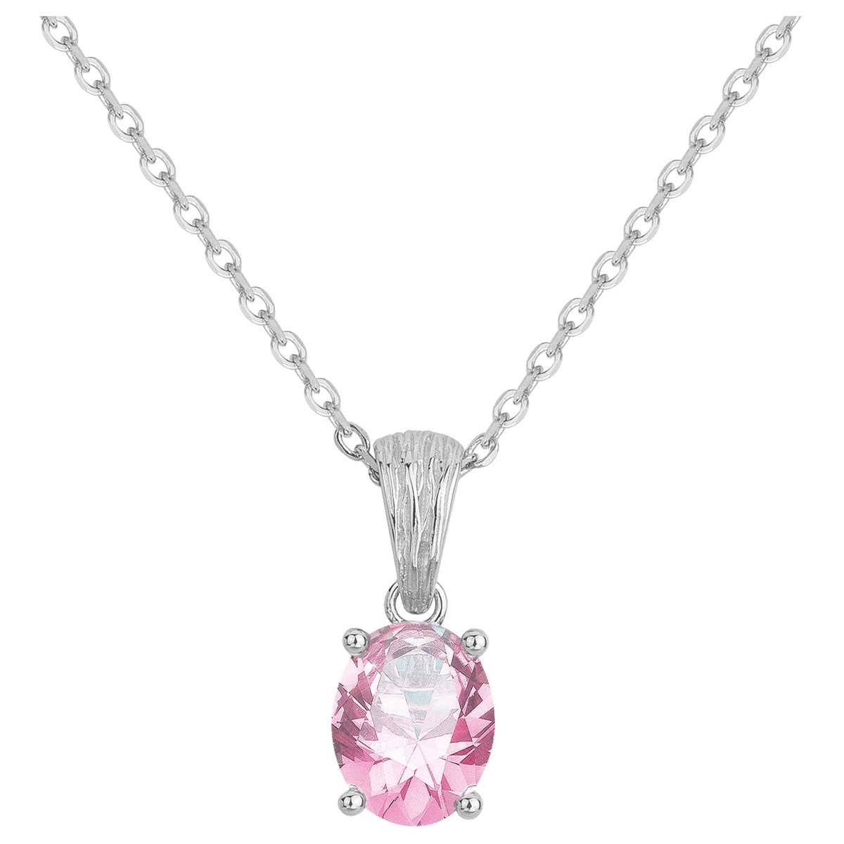 Collier mono-motif ELISABETH en Argent avec pierre synthétique rose