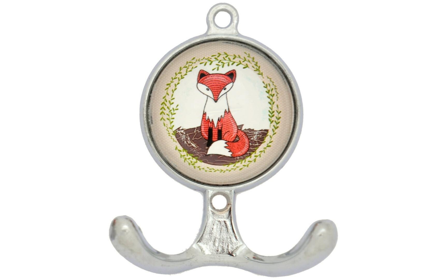 Wandhaken Fuchs, 2-fach, Metall/GlasDoppelhaken mit Bild