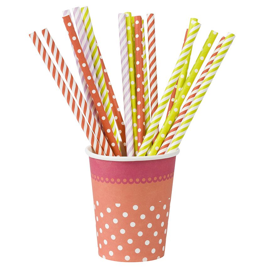Lot de 20 pailles fantaisie anniversaire en plastique - Bleu ou Jaune