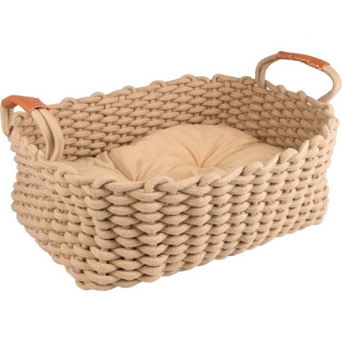 Cama para gatos Enya em formato de cesta, na cor bege.