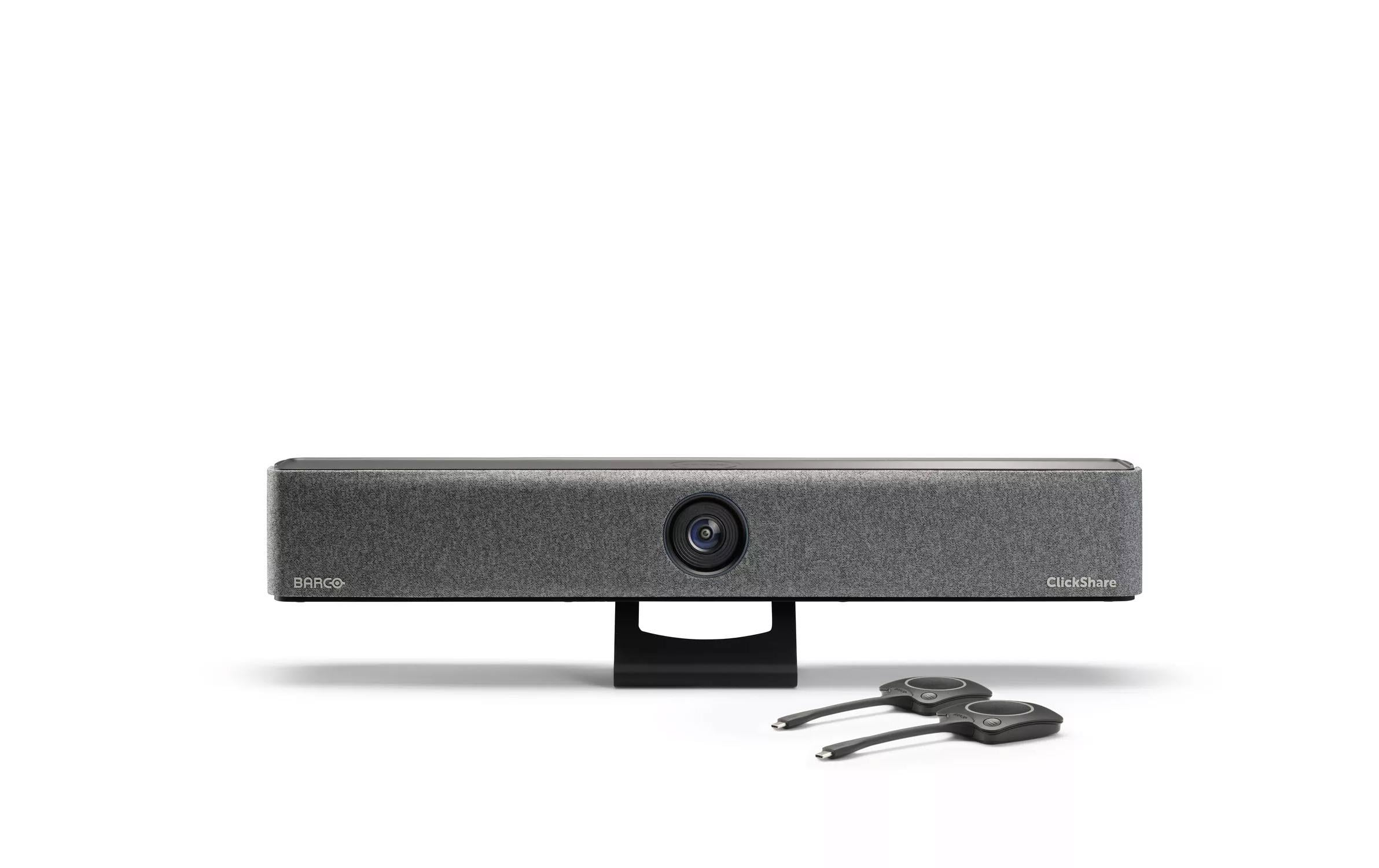 ClickShare Bar Pro mit 2 Buttons<br>Hochwertige All-in-One-Videobar für ansprechende und mühelose drahtlose Konferenzen