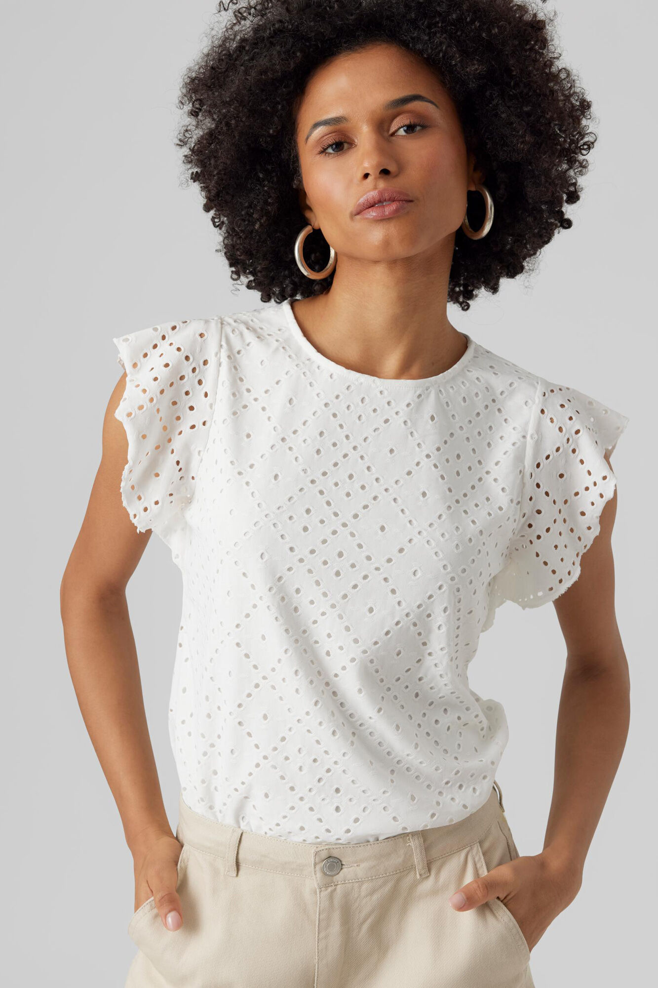 Top feminino com estampa de volante - Branco