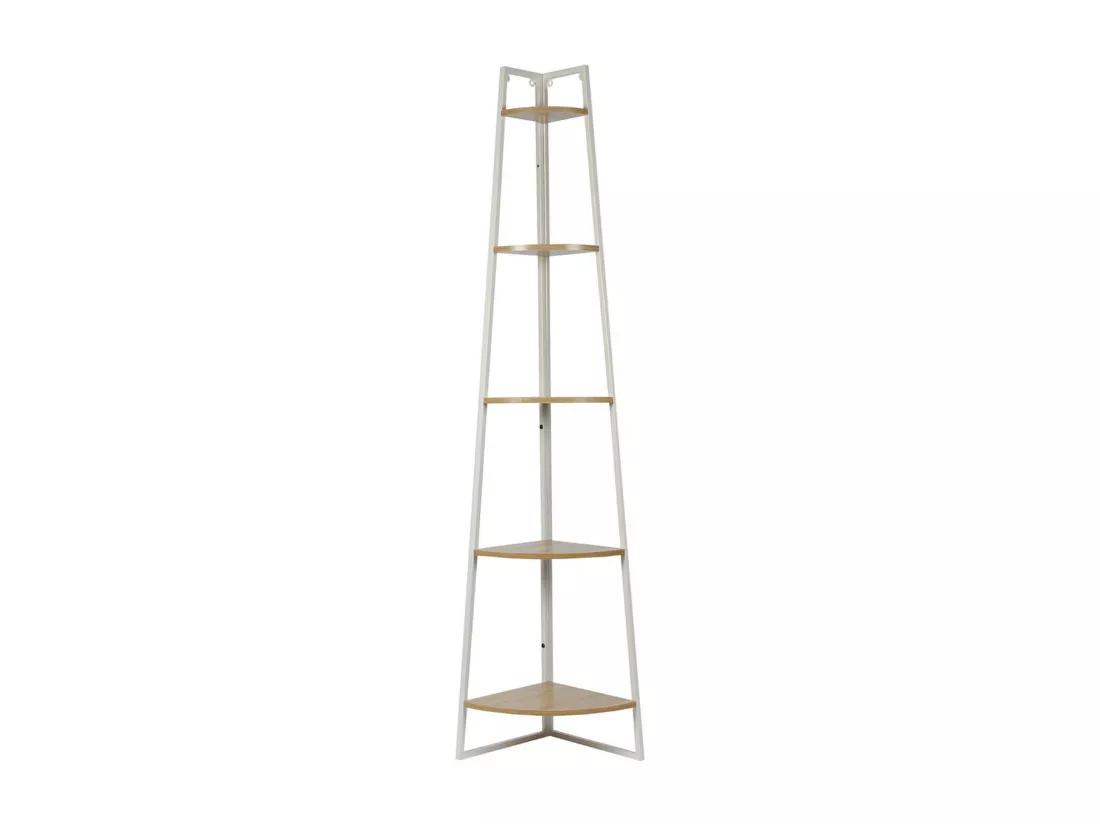 DANGA - Etagère d'Angle Métal Blanc Plateau Imitation Bois
