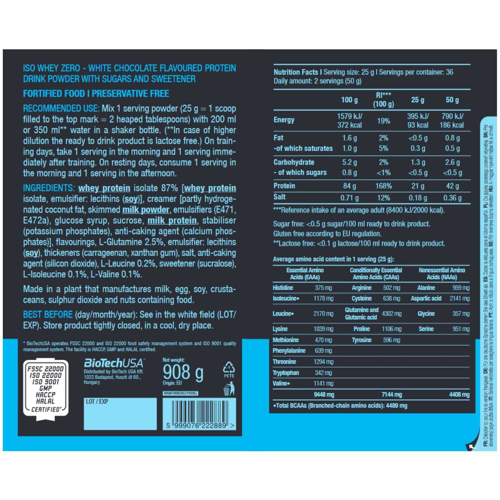 Biotech USA Iso Whey Zero 500g