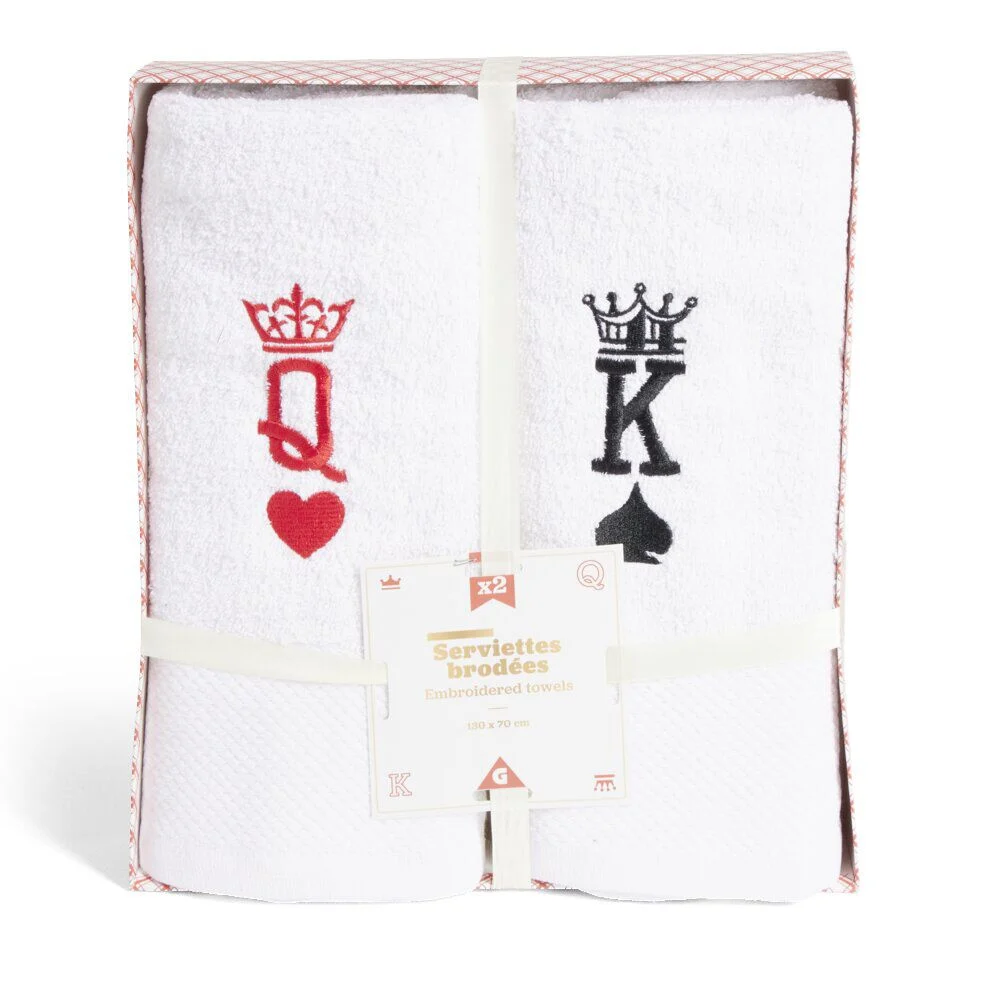 Lot de 2 serviettes brodées King et Queen 70xL130cm
