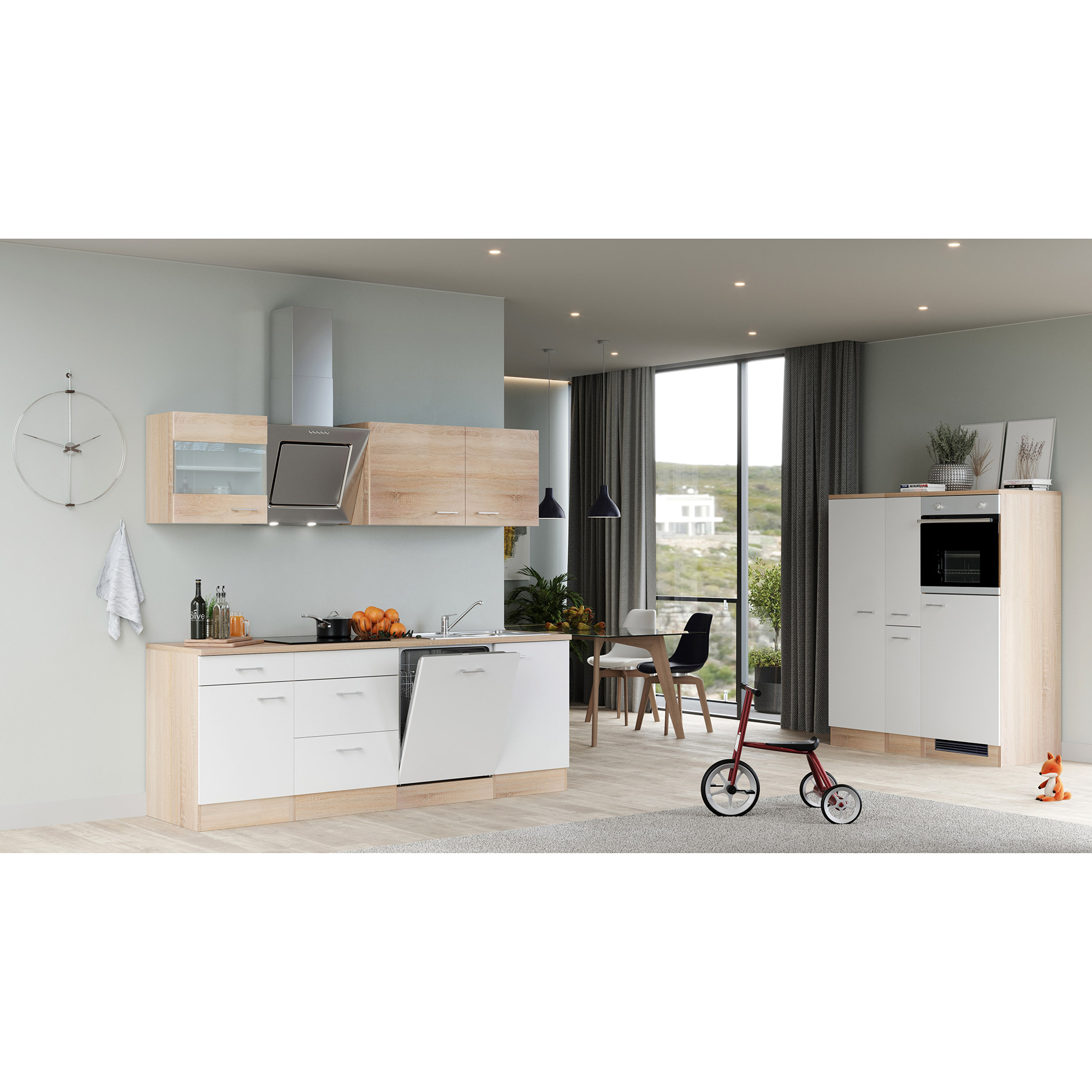 Küchenblock SAMOA - weiß - Sonoma Eiche - mit E-Geräten - 360 cm
