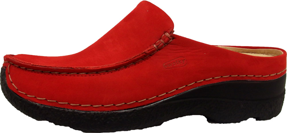 Wolky Pantoffel Seamy Slide Nubukleder rot