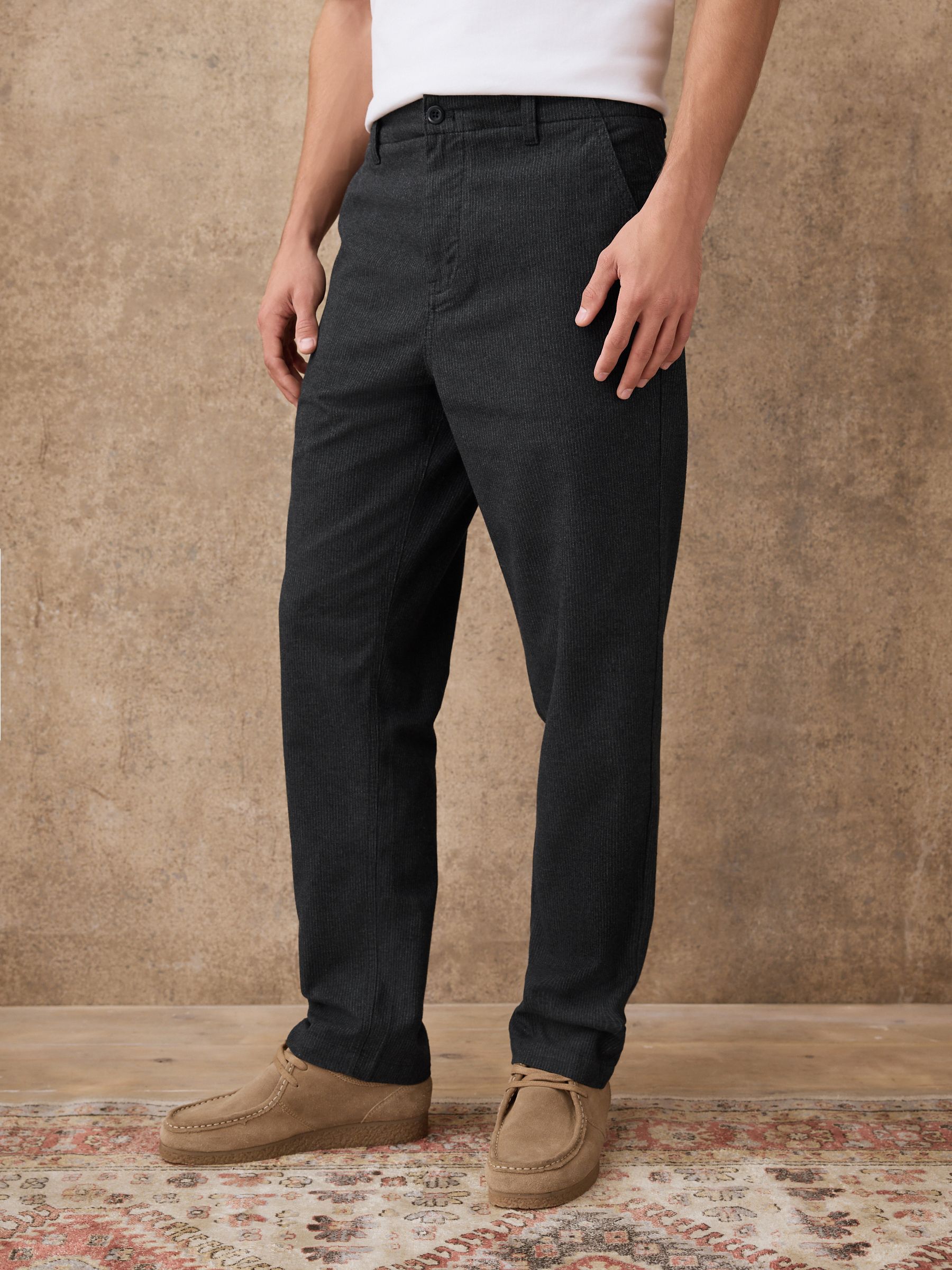 Antraciet - Cotton Rich Striped Trousers