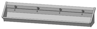 Intersan Sanilav muurwastrog m. muurkraan m. 1/2 draaiknop boven 240cm 4-personen RVS
