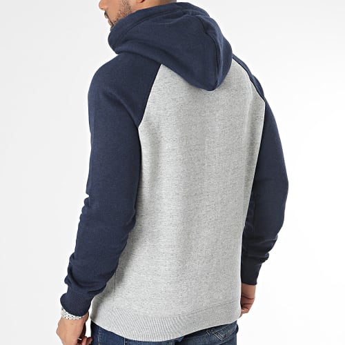 Sweat Capuche Essential Baseball Gris Chiné Bleu Marine