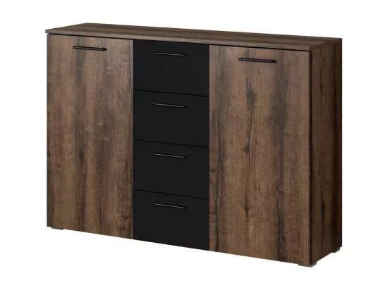 Chambre à coucher EOS : Armoire 220x210, Lit 180, commode, chevets. Couleur chêne foncé et noir