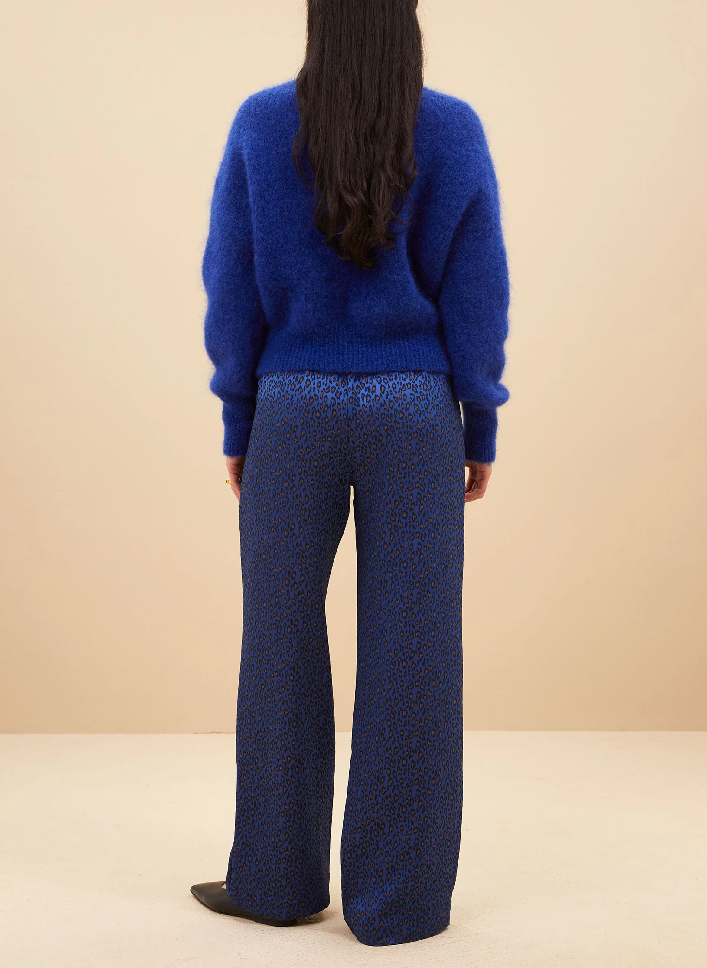 ROBYN - Pantalon droit imprimé léopard | Bleu
