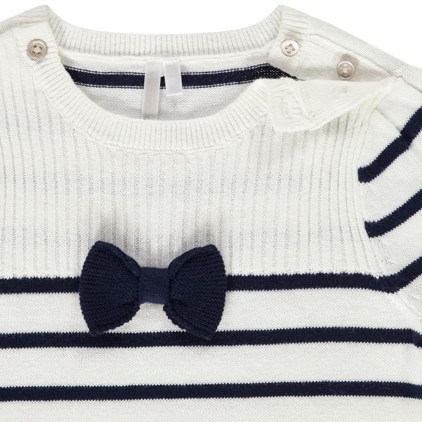 Pull à rayures en coton pour bébé fille - Ecru