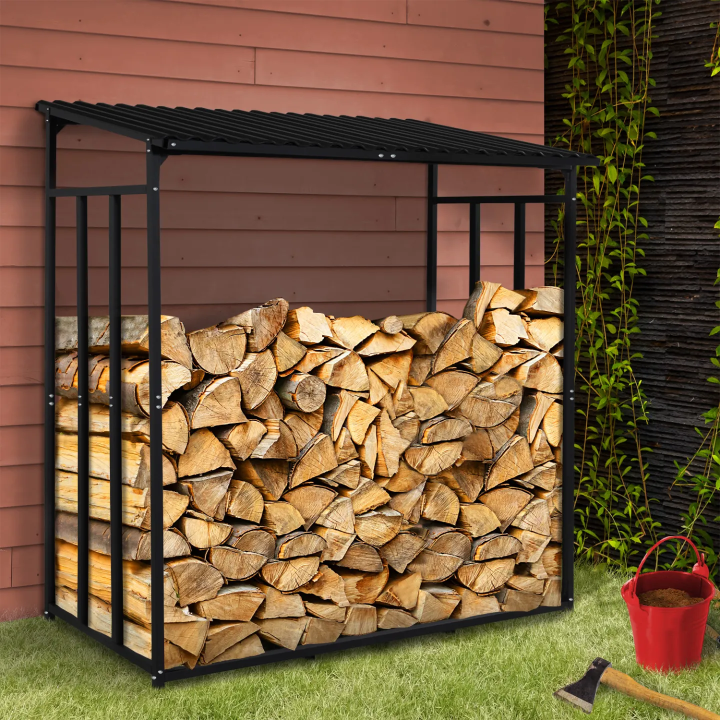 Abri de stockage en acier galvanisé pour bûches L.190 cm avec housse de protection 150 gr